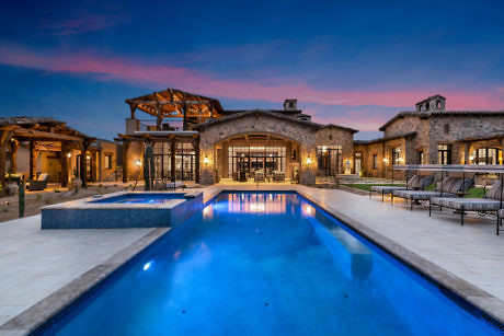 Luxurious house with pool at twilight