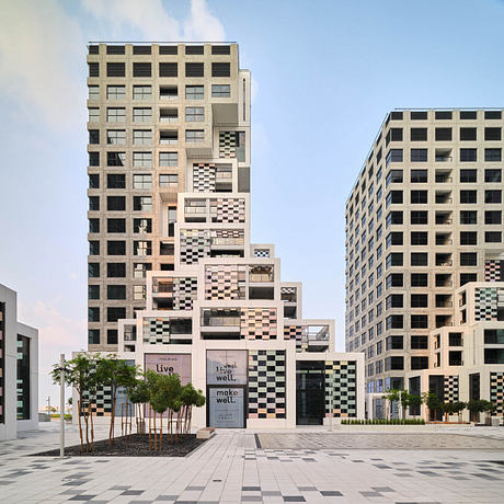 Striking geometric patterns and architectural elements in modern urban setting.