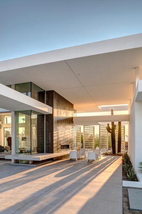 Contemporary architectural design featuring clean lines, glass walls, and natural materials.