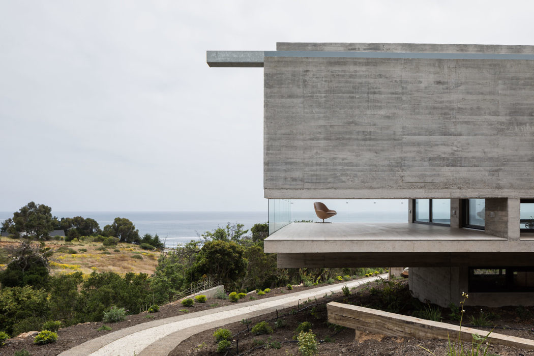 Contemporary concrete house with ocean view.