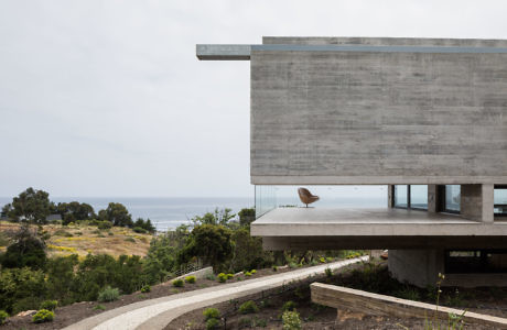 Contemporary concrete house with ocean view.