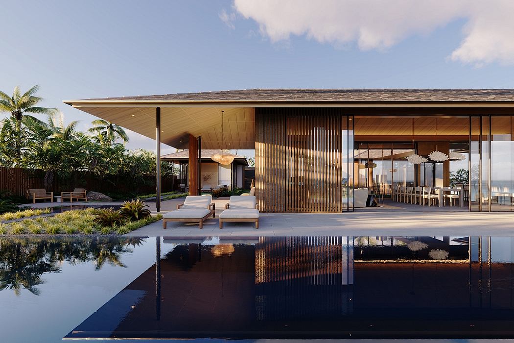 A contemporary beachside home with an expansive open-plan layout and reflecting pool.