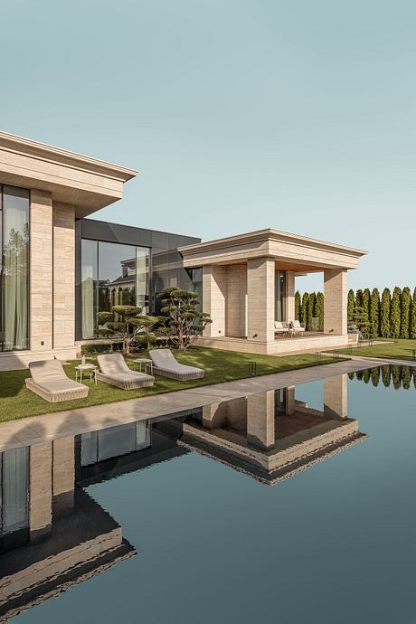 Stunning modern architectural design featuring sleek lines, reflective pool, and lush landscaping.