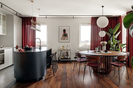 KSS Apartment Frames Warm Modern Interiors with Marble and Velvet - 2