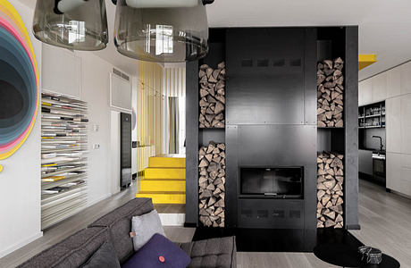 Dlazdena Sets a Yellow Stair against Black and White